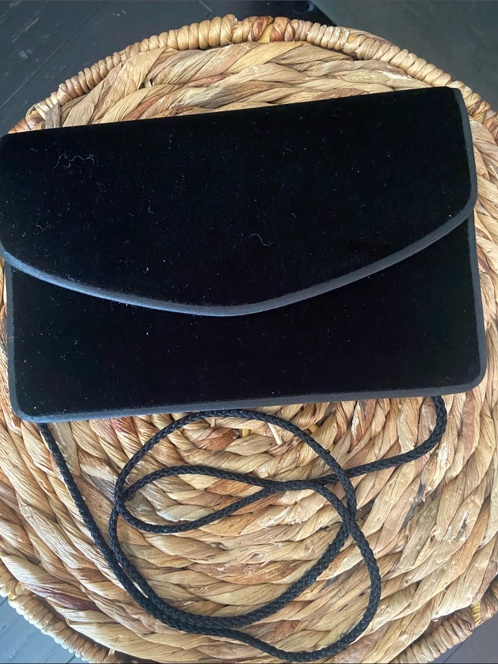 Bechamel Black Velvet Envelope Clutch with Braided Strap